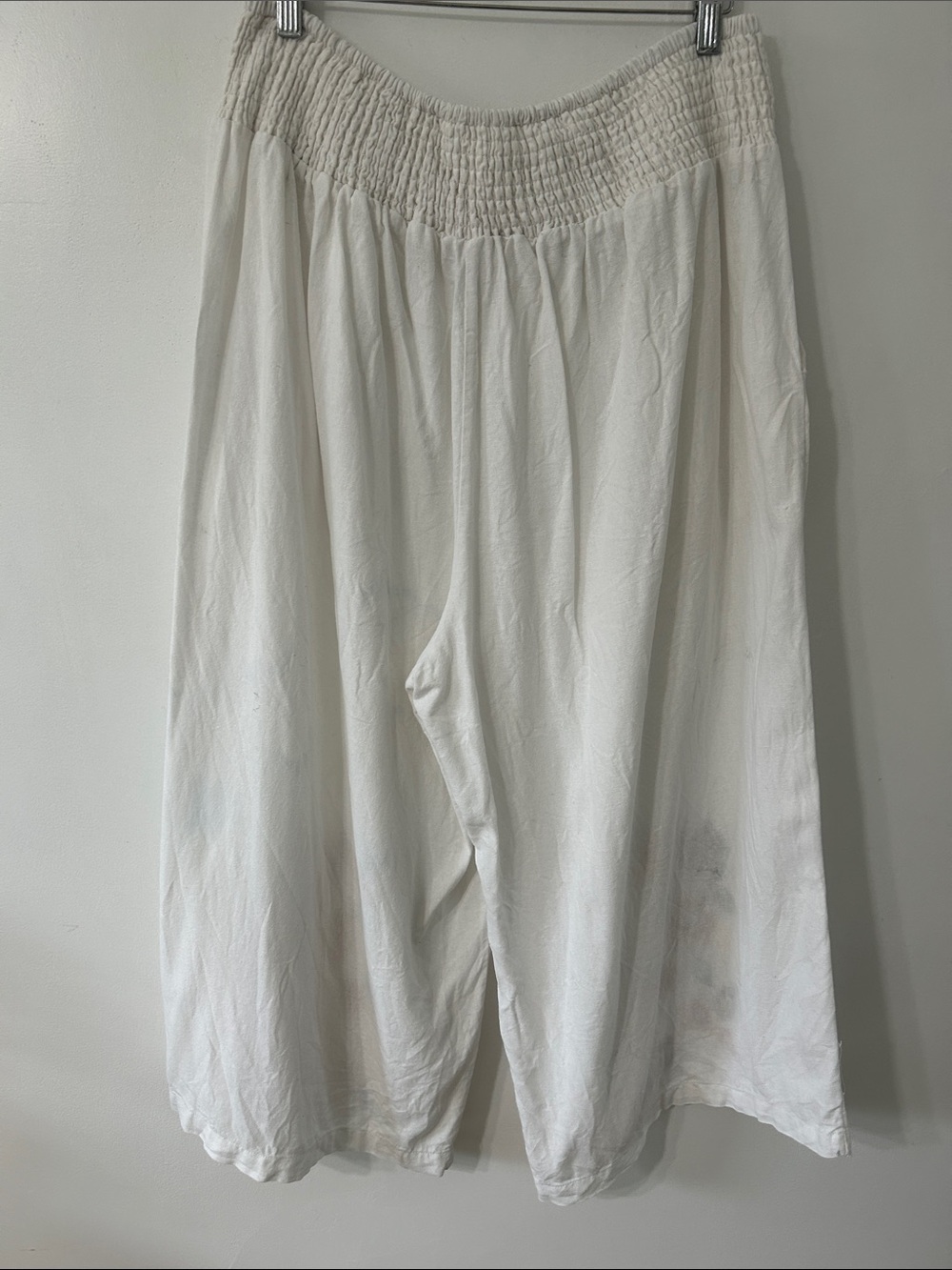 Cynthia Rowley Pants Linen 2X White Wide Leg Elastic Waist Floral Embroidered - Picture 6 of 14